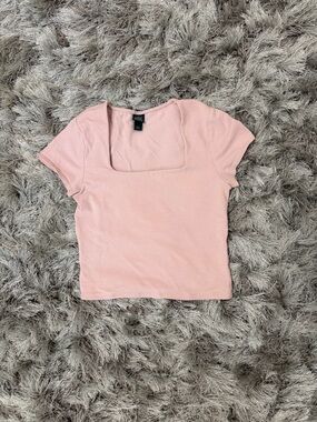 Pink Square Neck Short Sleeve Crop Top